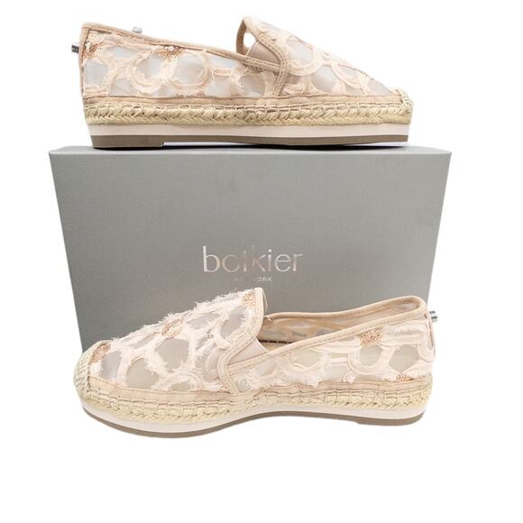 Botkier Sara Espadrille Platform Sequin Loafer Flats Blush Lace 8 Women's - Picture 1 of 7